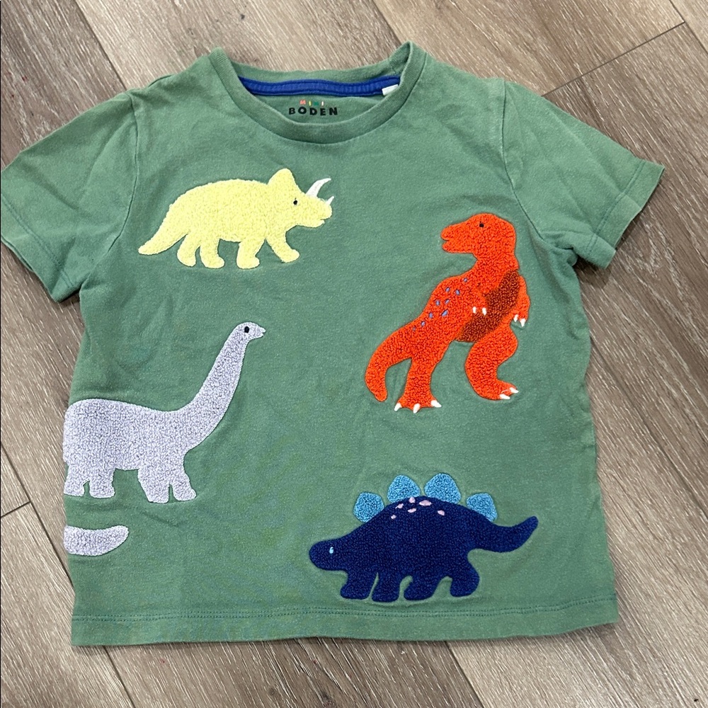 Mini Boden Green Dinosaur Short Sleeve Tee